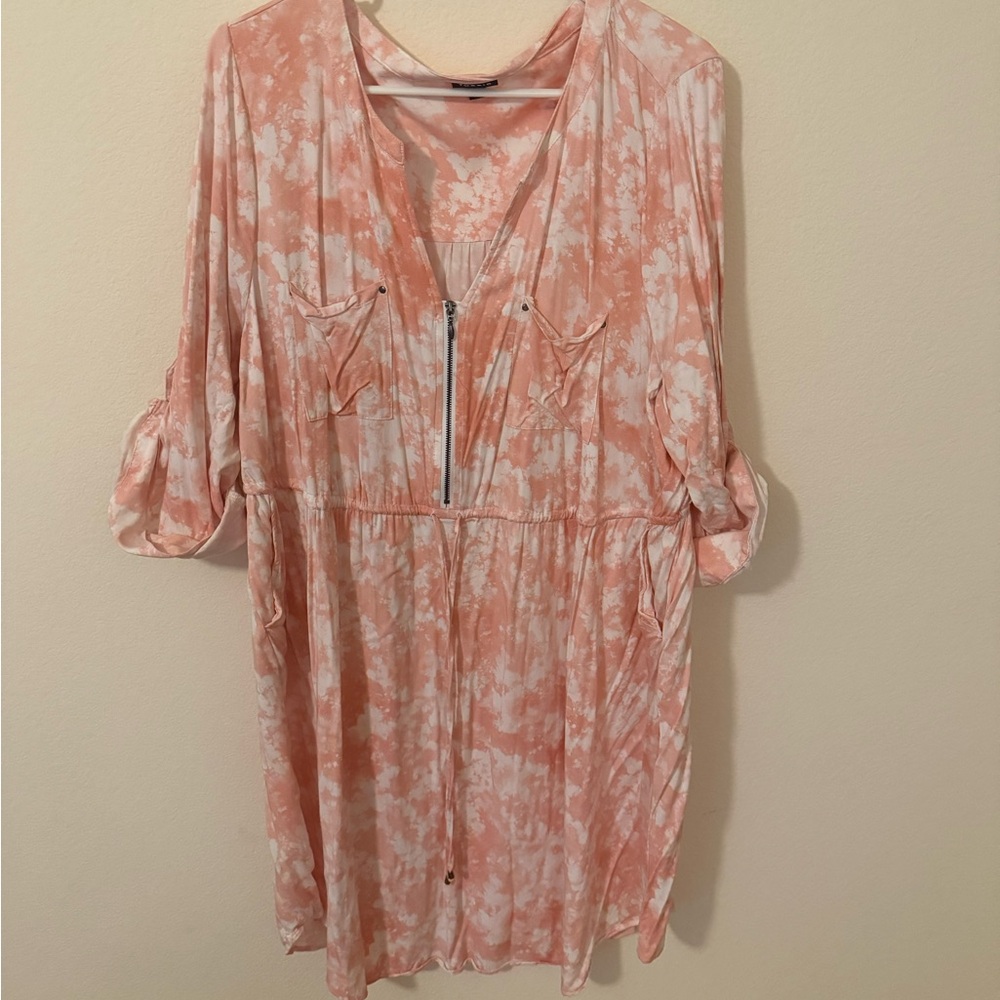 torrid Pink and White Tie-Dye Midi Dress with Zip Front